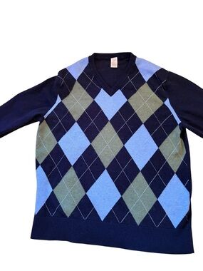 GAP Men's Argyle V-Neck Sweater - Navy, Light Blue & Olive Green